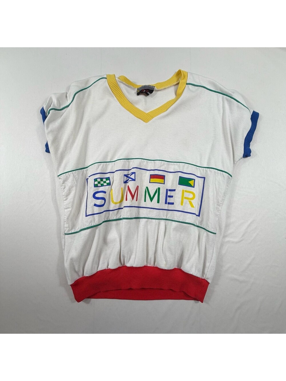 Vintage 90s By Design Short Sleeve Summer Nautical Flag Sweater